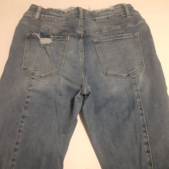 Vervet Blue Take It Easy Distressed Patchwork Flare Leg Jeans V2486 Size 31 - Picture 3 of 8